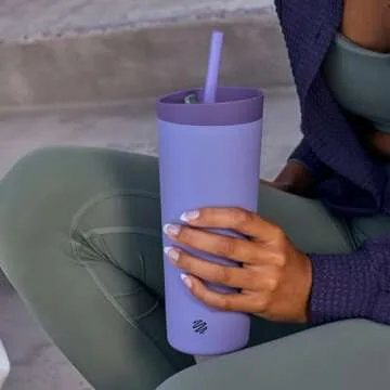 BlenderBottle 2-in-1 Insulated Stainless Steel Shaker Tumbler, Swig Leakproof Lid, Straw, BlenderBall, BPA Free, For Protein Shakes, Smoothies, And Pre Workout, 24 oz, Purple/Blue (Moon Mist)