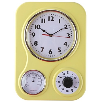 Lily's Home Retro Kitchen Wall Clock with Thermometer and Timer