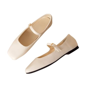 TN TANGNEST Women's Retro Leather Square Toe Flats - All-Day Comfort