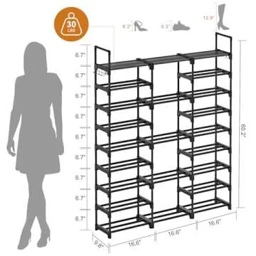 WOWLIVE 9 Tiers Large Shoe Rack Storage Organizer for Closet 50-55 Pairs Shoe Tower Unit Shelf Stackable Shoe Rack with Metal Pipes Plastic Connectors Black(SSS3B9)