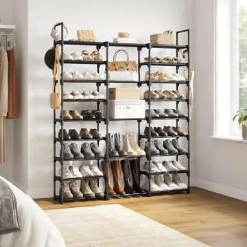 WOWLIVE 9 Tiers Large Shoe Rack Storage Organizer for Closet 50-55 Pairs Shoe Tower Unit Shelf Stackable Shoe Rack with Metal Pipes Plastic Connectors Black(SSS3B9)