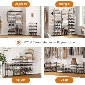 WOWLIVE 9 Tiers Large Shoe Rack Storage Organizer for Closet 50-55 Pairs Shoe Tower Unit Shelf Stackable Shoe Rack with Metal Pipes Plastic Connectors Black(SSS3B9)