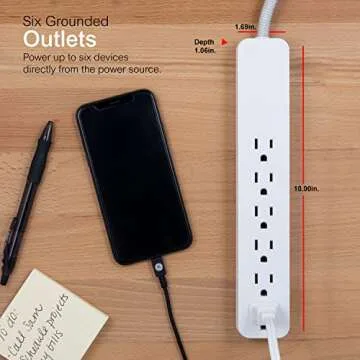 GE UltraPro 6-Outlet Surge Protector, 2 Ft Designer Braided Extension Cord, 560 Joules, Flat Plug, Wall Mount, UL Listed, White, 45264