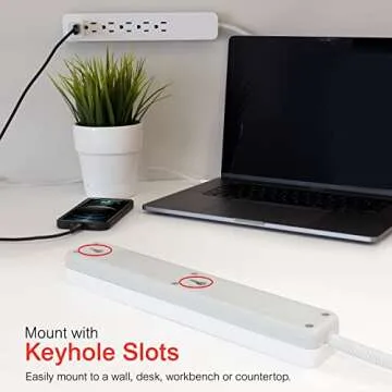 GE UltraPro 6-Outlet Surge Protector, 2 Ft Designer Braided Extension Cord, 560 Joules, Flat Plug, Wall Mount, UL Listed, White, 45264