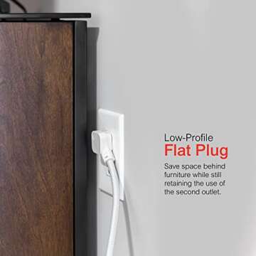 GE UltraPro 6-Outlet Surge Protector, 2 Ft Designer Braided Extension Cord, 560 Joules, Flat Plug, Wall Mount, UL Listed, White, 45264