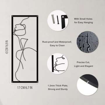 Resama Metal Wall Art Decor, 3 Pieces Minimalist Abstract Woman Art, Elegant Body for Living Room Be...