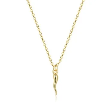 LEMON GRASS Minimalist Dainty Gold Italian Horn Necklace | Sterling Silver Lucky Horn Dainty Protect...