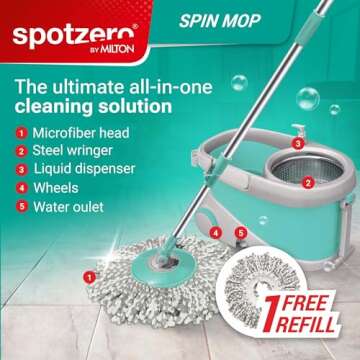 Spotzero by Milton Mop and Bucket with Wringer Set for Home, 360º Spin Mop and Bucket System with M...
