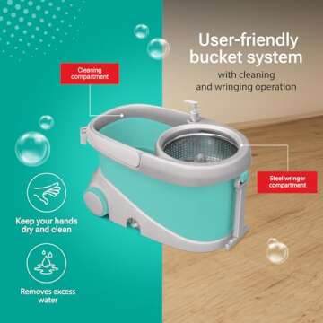 Spotzero by Milton Mop and Bucket with Wringer Set for Home, 360º Spin Mop and Bucket System with Microfiber Technology, Height Adjustable Handle, Kitchen Mop Floor Cleaning Prime Spin Mop