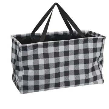 Household Essentials Krush Container All-Purpose Utility Tote, Water-Resistant Vinyl Lining, Buffalo Plaid