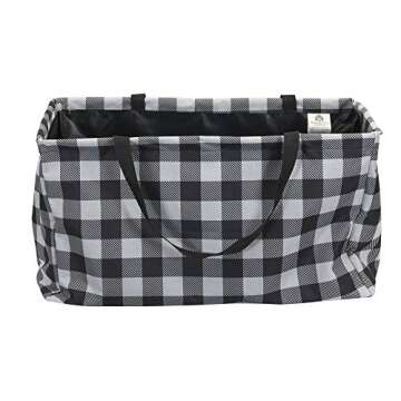 Household Essentials Krush Container All-Purpose Utility Tote, Water-Resistant Vinyl Lining, Buffalo Plaid