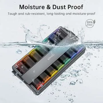 Weekly Pill Organizer 2 Times a Day, KOVIUU Large Travel Pill Box 7 Day, Am Pm Twice Daily Pill Case with Rotatable Handle, Pill Holder Container for Vitamin, Medicine, Supplement, Translucent-Black