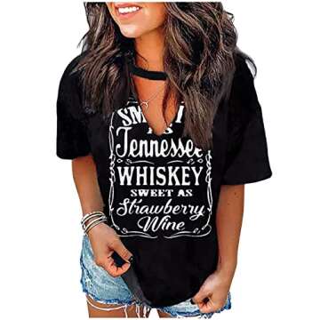 Smooth as Tennessee Whiskey Sweet as Strawberry Wine Shirt Women Country Music Tee Letter Print Drin...
