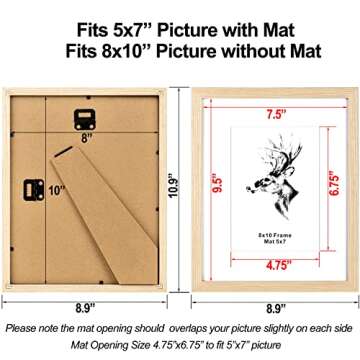 Yaetm 8x10 Picture Frame Matted to 5x7 Set of 4, Solid Oak Wood 8x10 Frames with Tempered Glass, 8 by 10 Wooden Picture Frames Display on Tabletop or Wall Mounting (4 Pack, Oak)