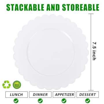 SUT 72Pcs 7.5" White Plastic Plates, Heavy Duty Disposable Plates for Weddings, Parties, Events, Fan...