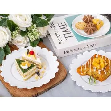 SUT 72Pcs 7.5" White Plastic Plates, Heavy Duty Disposable Plates for Weddings, Parties, Events, Fancy Dessert & Appetizer Plates | Shatterproof Bulk Party Supplies (72 Count)