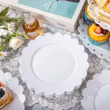 SUT 72Pcs 7.5" White Plastic Plates, Heavy Duty Disposable Plates for Weddings, Parties, Events, Fancy Dessert & Appetizer Plates | Shatterproof Bulk Party Supplies (72 Count)