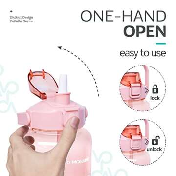 Venture Pal Half Gallon Large Motivational Sports Water Bottle with Time Marker & Straw, Leakproof BPA Free Reusable Fitness Water Jug for Gym,Work and Outdoor Sports-Light Pink