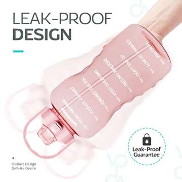 Venture Pal Half Gallon Large Motivational Sports Water Bottle with Time Marker & Straw, Leakproof BPA Free Reusable Fitness Water Jug for Gym,Work and Outdoor Sports-Light Pink