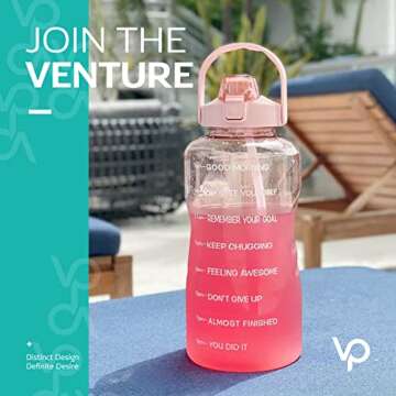 Venture Pal Half Gallon Large Motivational Sports Water Bottle with Time Marker & Straw, Leakproof BPA Free Reusable Fitness Water Jug for Gym,Work and Outdoor Sports-Light Pink