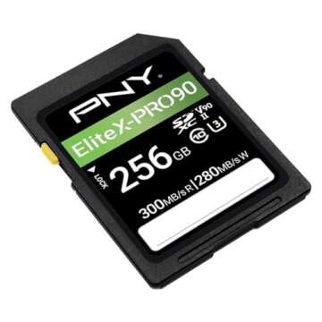 PNY 256GB EliteX-PRO90 UHS-II SDXC Memory Card – R300MB/s W280MB/s, U3, V90, 8K UHD, Full HD, UHS-...