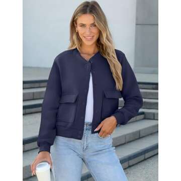 ANRABESS Women Cropped Bomber Jacket 2025 Fashion Casual Trendy Varsity Y2k Jackets Navy Blue Large