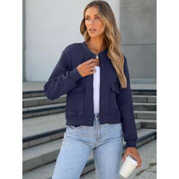 ANRABESS Women Cropped Bomber Jacket 2025 Fashion Casual Trendy Varsity Y2k Jackets Navy Blue Large
