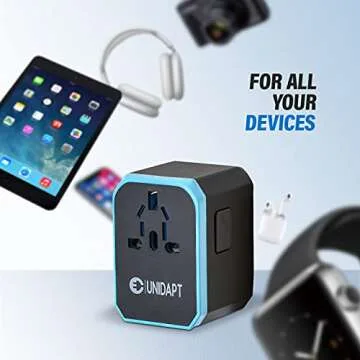 Unidapt Universal Travel Adapter One International Wall Charger AC Plug Adaptor with 5.6A Smart Power and 3.0A USB Type-C for USA EU UK AUS (UA-101, Blue)