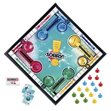 Sorry! Board Game for Kids Ages 6 and Up; Classic Hasbro Board Game; Each Player Gets 4 Pawns (Pawn ...