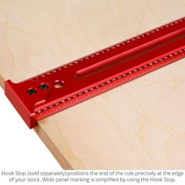 Woodpeckers Woodworking Rule, 24 Inch, L2R & Center Laser Engraved Scales, USA Made Precision Aluminum Woodworking Ruler with Beveled Edges