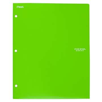 Five Star 2 Pocket Folders, 4 Pack, Plastic Folders with Stay-Put Tabs, Fits 3-Ring Binder, Holds 8-1/2” x 11" Paper, Writable Label, Tidewater Blue, White, Amethyst Purple, Harvest Yellow (38065)