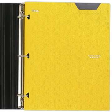 Five Star 2 Pocket Folders, 4 Pack, Plastic Folders with Stay-Put Tabs, Fits 3-Ring Binder, Holds 8-1/2” x 11" Paper, Writable Label, Tidewater Blue, White, Amethyst Purple, Harvest Yellow (38065)
