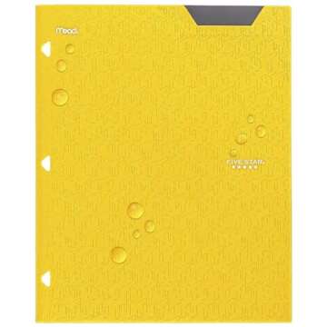 Five Star 2 Pocket Folders, 4 Pack, Plastic Folders with Stay-Put Tabs, Fits 3-Ring Binder, Holds 8-1/2” x 11" Paper, Writable Label, Tidewater Blue, White, Amethyst Purple, Harvest Yellow (38065)
