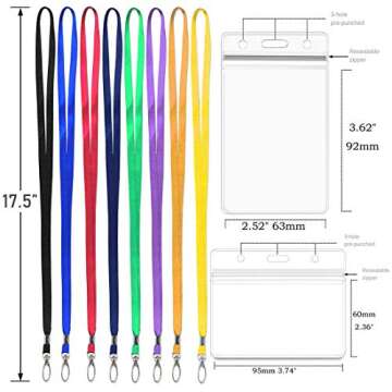 Lanyard with ID Holder 50 Pcs Waterproof Name Tag Vertical Badge ID Card Holders ID Pass Holder and ...