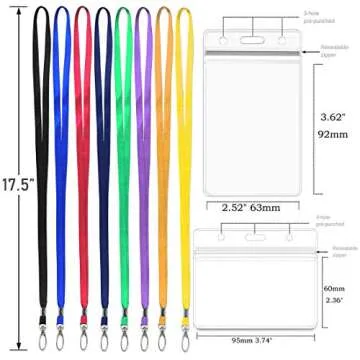 Lanyard with ID Holder 50 Pcs Waterproof Name Tag Vertical Badge ID Card Holders ID Pass Holder and ...