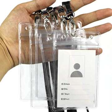 Lanyard with ID Holder 50 Pcs Waterproof Name Tag Vertical Badge ID Card Holders ID Pass Holder and 50 Pcs Flat Neck Black Lanyards Swivel Hook
