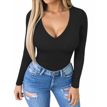 MANGOPOP Deep V Neck Bodysuit for Women - Style & Comfort