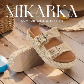 mikarka Raffia Platform Sandals for Women 2025: Resort Womens Sandals Comfortable - Summer Beach San...