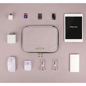 BAGSMART Electronic Organizer, Large Travel Cable Bag,Cord Organizer Bag,Electronics Accessories Cases for 7.9'' iPad Mini,iPhone,Cables,Chargers,USB,SD Card,Leather,Pink