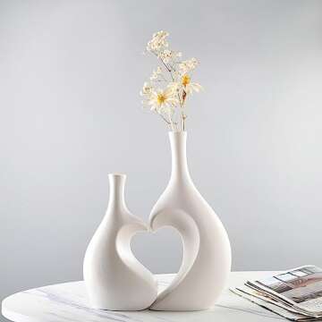 White Ceramic Vase Set of 2,Heart Shaped vase, Matte Frosted Texture Finish,Farmhouse Decor, Home Decor, Vases for Your Bedroom, Office, Living Room, Bathroom (White)