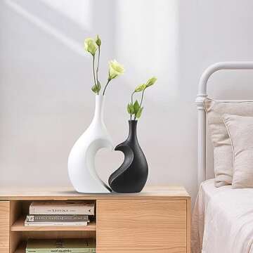 White Ceramic Vase Set of 2,Heart Shaped vase, Matte Frosted Texture Finish,Farmhouse Decor, Home Decor, Vases for Your Bedroom, Office, Living Room, Bathroom (White)