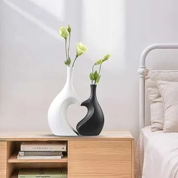 White Ceramic Vase Set of 2,Heart Shaped vase, Matte Frosted Texture Finish,Farmhouse Decor, Home Decor, Vases for Your Bedroom, Office, Living Room, Bathroom (White)