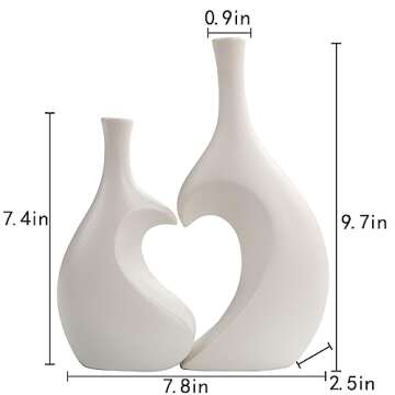White Ceramic Vase Set of 2,Heart Shaped vase, Matte Frosted Texture Finish,Farmhouse Decor, Home Decor, Vases for Your Bedroom, Office, Living Room, Bathroom (White)