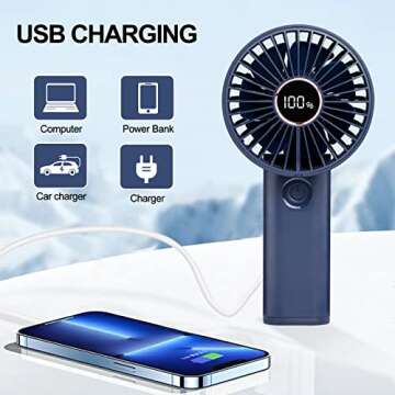 NEWKITS Hand Held Fan Portable Handheld Fan, Personal Mini Fan Rechargeable Battery Operated Travel Fan with 6 Speeds, Foldable Cooling Hand Fan for Outdoor Airplane Beach Travel Essentials for Women