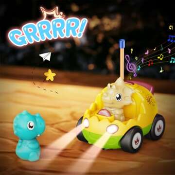 2 Pack Dinosaur Toys for Toddlers 2 3 4 5 6 Years Old - Remote Control Cars RC Cars with Music, Ligh...
