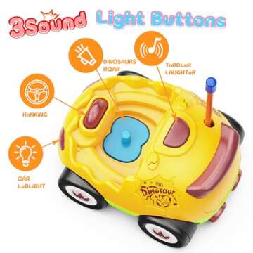 2 Pack Dinosaur Toys for Toddlers 2 3 4 5 6 Years Old - Remote Control Cars RC Cars with Music, Lights and Sound Effect, Birthday Toys for Boys Kids(Yellow Green)