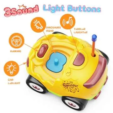 2 Pack Dinosaur Toys for Toddlers 2 3 4 5 6 Years Old - Remote Control Cars RC Cars with Music, Lights and Sound Effect, Birthday Toys for Boys Kids(Yellow Green)