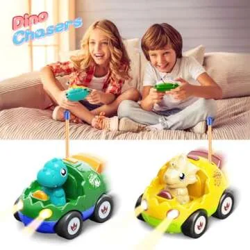 2 Pack Dinosaur Toys for Toddlers 2 3 4 5 6 Years Old - Remote Control Cars RC Cars with Music, Lights and Sound Effect, Birthday Toys for Boys Kids(Yellow Green)