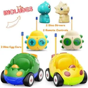 2 Pack Dinosaur Toys for Toddlers 2 3 4 5 6 Years Old - Remote Control Cars RC Cars with Music, Lights and Sound Effect, Birthday Toys for Boys Kids(Yellow Green)