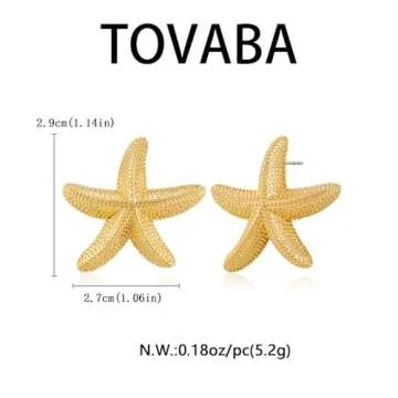 TOVABA Gold Starfish Shape Drop Earrings for Women 14k Trendy Statement Dangle Earrings Hypoallergenic Lightweight Starfish Drop Dangle Earrings Jewelry for Women Trendy